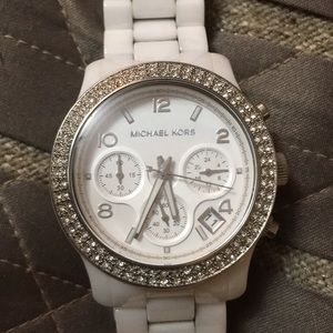 Michael Kors White Ceramic & Rhinestone Watch